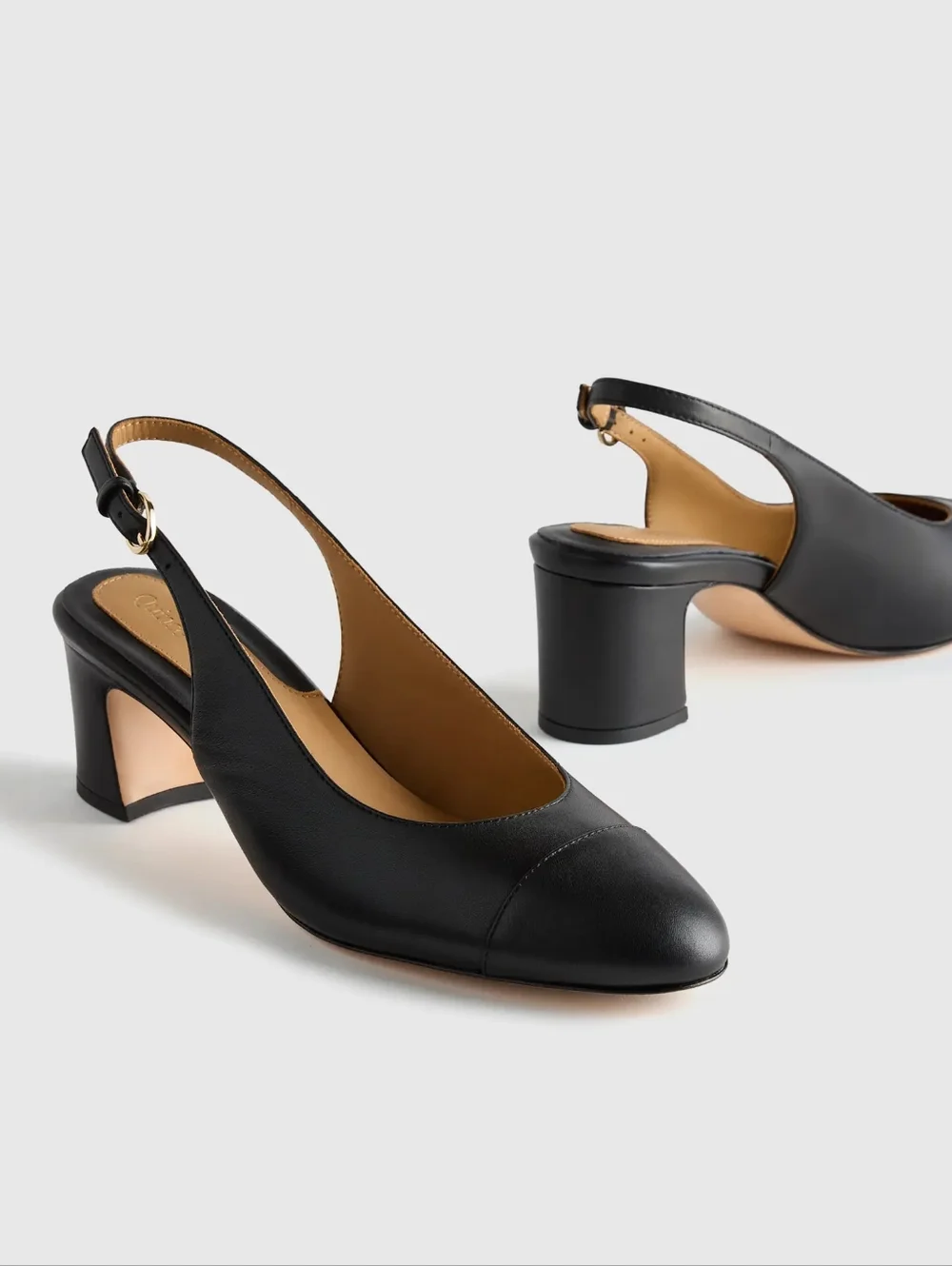 NWOT Quince Italian Black Leather 65MM Cap Toe Slingback Pump Women's 7 - Picture 2 of 12